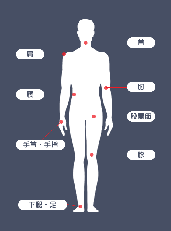 整形外科の病気が発症しやすい身体の部位を示したイラスト